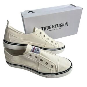 True Religion Brand Men’s Size 10M White Brodhi Laceless Canvas Slip On Sneakers